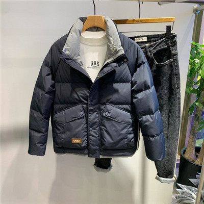 Φθινοπωρινό χειμερινό ανδρικό γιακά πάρκα με ραφή με αντίθεση κοντό παλτό Τάση Σχέδιο μόδας Ανοιχτό ζεστό καθημερινό παχύ παλτό