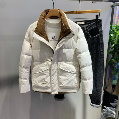 Φθινοπωρινό χειμερινό ανδρικό γιακά πάρκα με ραφή με αντίθεση κοντό παλτό Τάση Σχέδιο μόδας Ανοιχτό ζεστό καθημερινό παχύ παλτό