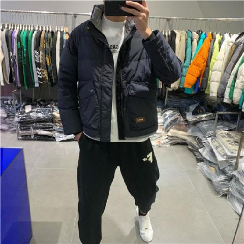 Φθινοπωρινό χειμερινό ανδρικό γιακά πάρκα με ραφή με αντίθεση κοντό παλτό Τάση Σχέδιο μόδας Ανοιχτό ζεστό καθημερινό παχύ παλτό