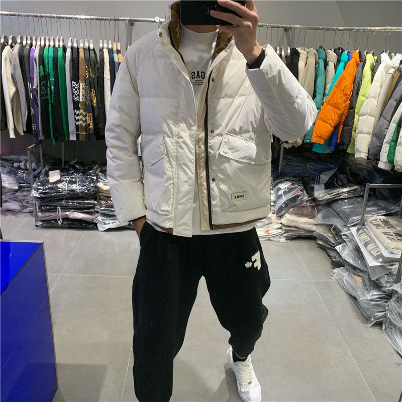 Φθινοπωρινό χειμερινό ανδρικό γιακά πάρκα με ραφή με αντίθεση κοντό παλτό Τάση Σχέδιο μόδας Ανοιχτό ζεστό καθημερινό παχύ παλτό