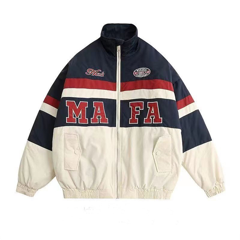 Debela pamučno podstavljena jakna lokomotive tijekom jeseni i zime grije Y2K ulični hip-hop retro trkaći pamučni kaput.