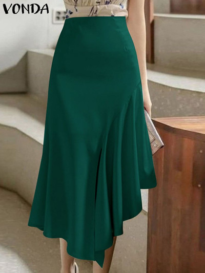 Γυναικείες φούστες 2023 Καλοκαίρι Κομψή ψηλόμεση ασύμμετρη μακριά φούστα VONDA Fashion casual μονόχρωμο Χαλαρό βολάν στο κάτω μέρος Femme