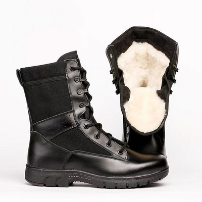 Cizme Sshooer pentru bărbați, armata militară, cizme de luptă pentru forțele speciale, drumeții în aer liber, pantofi de antrenament, pantofi de iarnă din lână caldă, moale, de pluș