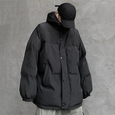 Streetwear με κουκούλα Πάρκα Χοντρό ζεστό χειμωνιάτικο τζάκετ Ανδρικό παλτό μόδας υπερμεγέθη Harajuku Hip Hop Γυναικείο παλτό Parkas Μαύρο χαλαρό τοπ