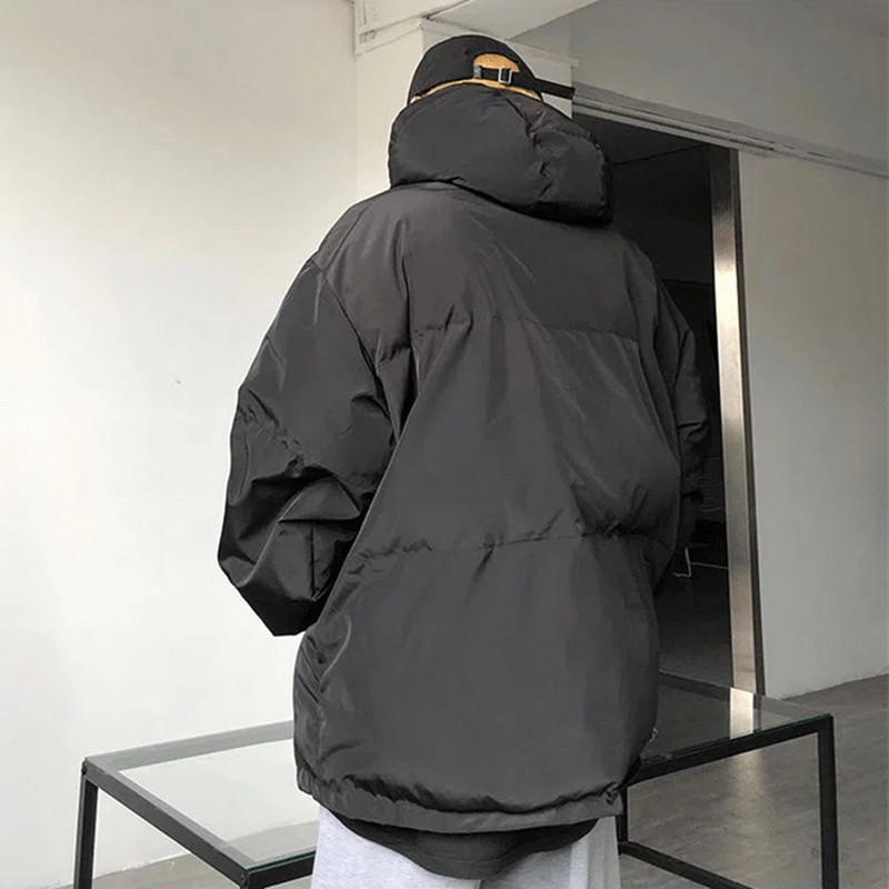 Streetwear με κουκούλα Πάρκα Χοντρό ζεστό χειμωνιάτικο τζάκετ Ανδρικό παλτό μόδας υπερμεγέθη Harajuku Hip Hop Γυναικείο παλτό Parkas Μαύρο χαλαρό τοπ