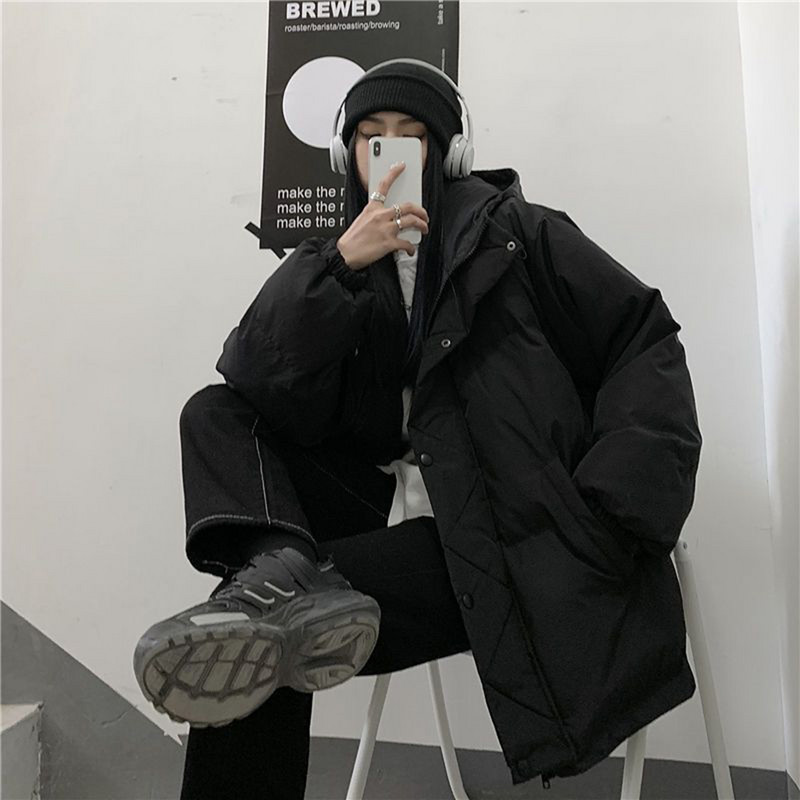 Streetwear με κουκούλα Πάρκα Χοντρό ζεστό χειμωνιάτικο τζάκετ Ανδρικό παλτό μόδας υπερμεγέθη Harajuku Hip Hop Γυναικείο παλτό Parkas Μαύρο χαλαρό τοπ