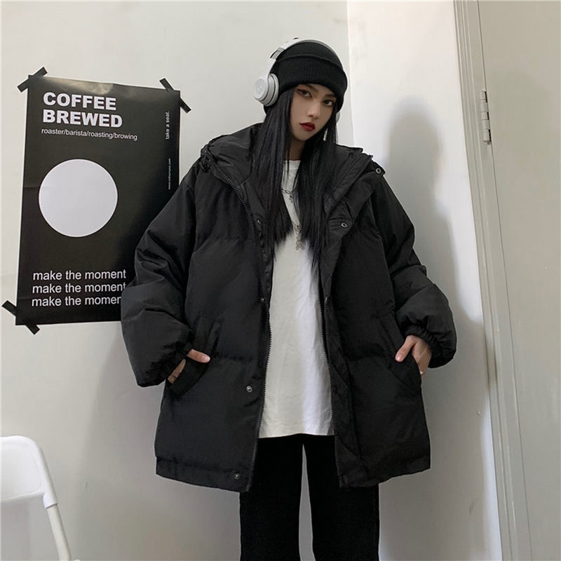 Streetwear με κουκούλα Πάρκα Χοντρό ζεστό χειμωνιάτικο τζάκετ Ανδρικό παλτό μόδας υπερμεγέθη Harajuku Hip Hop Γυναικείο παλτό Parkas Μαύρο χαλαρό τοπ