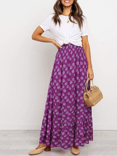 Fusta boemă de vară pentru femei, tiv cu volane, imprimeu geometric, talie înaltă, fuste lungi, linie A, de vacanță, club de plajă, îmbrăcăminte de stradă Y2k