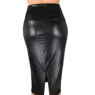 YRRETY melni ādas svārki ar muguru sadalīti sieviešu Sexy Bodycon Clubwear ar augstu vidukli Vintage garais biroja zīmuļu komplekts gurnu apģērbs