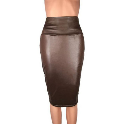 YRRETY melni ādas svārki ar muguru sadalīti sieviešu Sexy Bodycon Clubwear ar augstu vidukli Vintage garais biroja zīmuļu komplekts gurnu apģērbs
