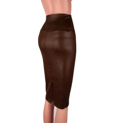 YRRETY melni ādas svārki ar muguru sadalīti sieviešu Sexy Bodycon Clubwear ar augstu vidukli Vintage garais biroja zīmuļu komplekts gurnu apģērbs