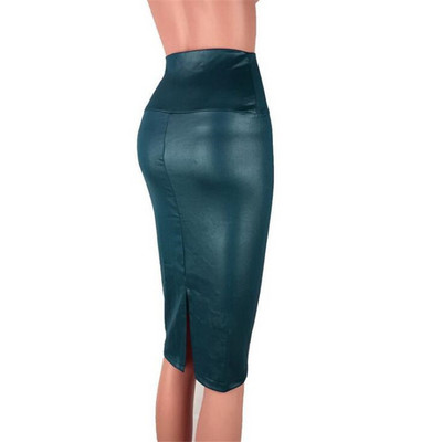 YRRETY melni ādas svārki ar muguru sadalīti sieviešu Sexy Bodycon Clubwear ar augstu vidukli Vintage garais biroja zīmuļu komplekts gurnu apģērbs