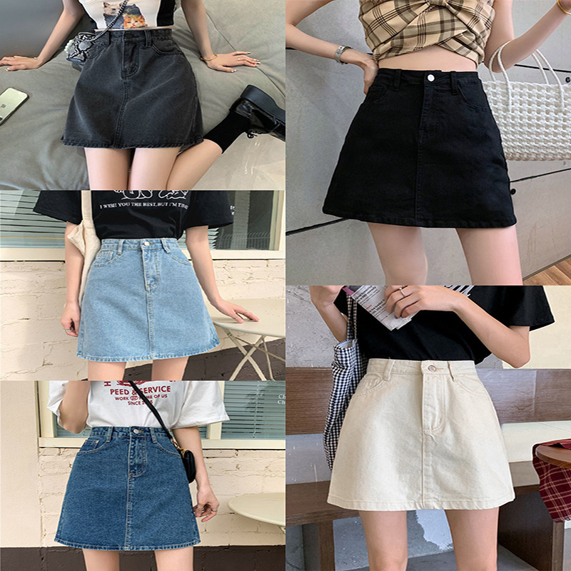 Fusta mică din denim cu talie înaltă, pentru femei, totul se potrivește Pachet subțire, fustă scurtă în formă de A, de vară, versiunea coreeană a Ins