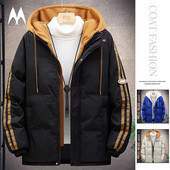 Winter Thicken Parka Ανδρικό παλτό με κουκούλα με ρίγες Streetwear Hip Hop Harajuku Parkas Ανδρικό μπουφάν Φθινοπωρινό αντιανεμικό ζεστό παλτό