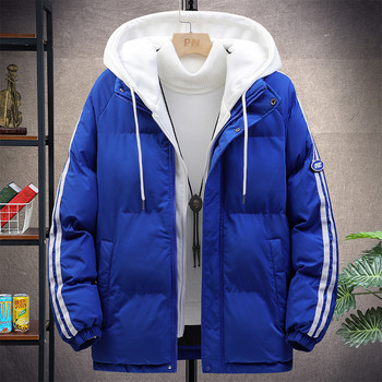 Winter Thicken Parka Men Stripe Fashion Hooded Coat Streetwear Hip Hop Harajuku Parkas Jacket Мъжки есенни ветроустойчиви топли палта