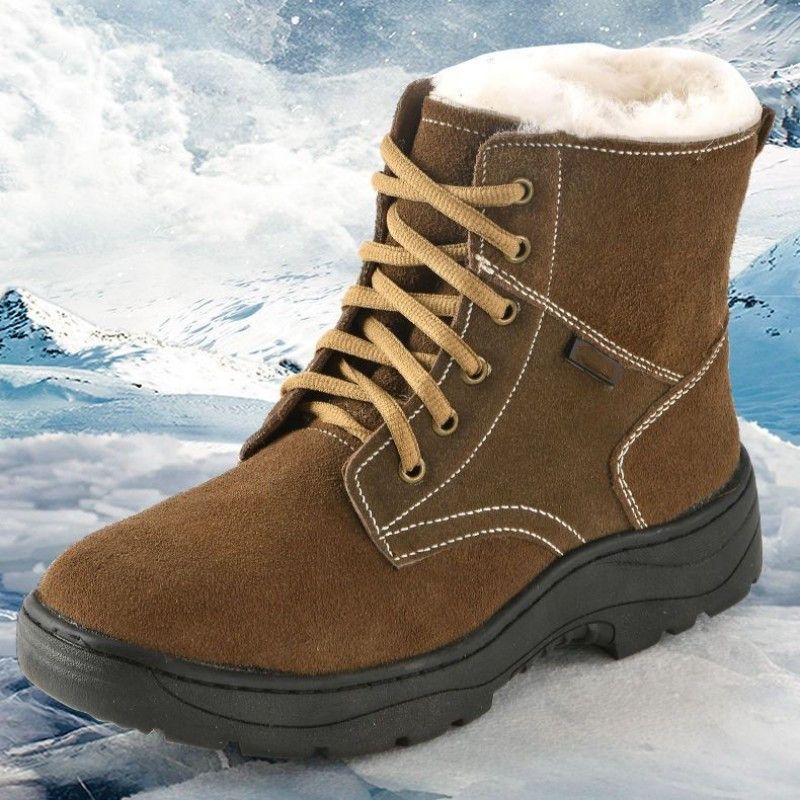 Sshooer Muške čizme Zaštitne radne čizme otporne na udarce od kravlje kože Vodootporne cipele od deblje vune Toplo krzno Zimske cipele za snijeg