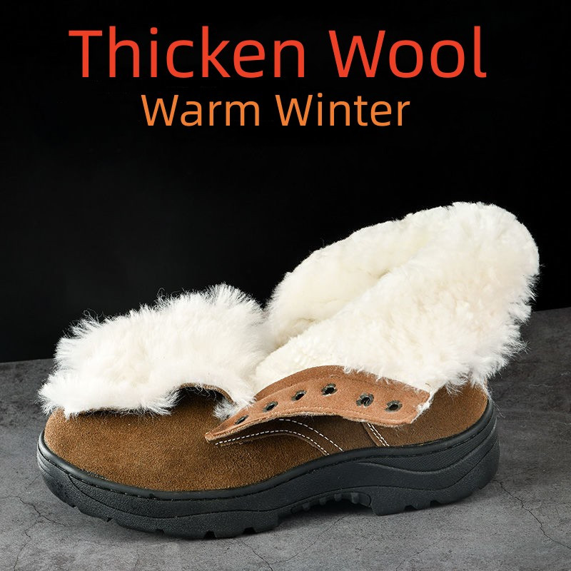 Sshooer Muške čizme Zaštitne radne čizme otporne na udarce od kravlje kože Vodootporne cipele od deblje vune Toplo krzno Zimske cipele za snijeg