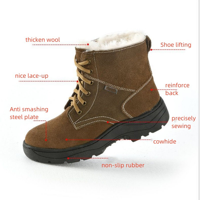 Sshooer Muške čizme Zaštitne radne čizme otporne na udarce od kravlje kože Vodootporne cipele od deblje vune Toplo krzno Zimske cipele za snijeg