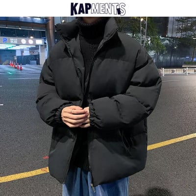 KAPMENTS Y2k Harajuku Solid Warm Winter Puffer Jacket 2023 Parkas Windbreakers Japanese Streetwear Κορεάτικο παλτό με φούσκα μόδας