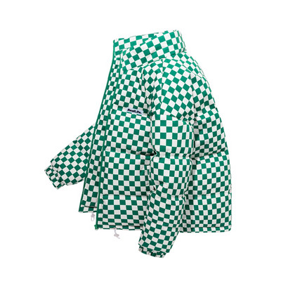 Pánska prešívaná bunda v japonskom štýle s kontrastnou teplou kockovanou retro parkou, zimná streetwear nadrozmerná kockovaná bublinková bunda