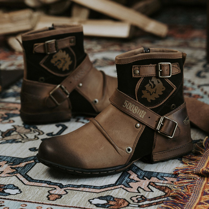 Žiemos mada Vyriški Batai Batai Šilti Oda Senoviniai Motociklas Vyriški Batai Važiavimas Retro 2023 Metalo Stiliaus Užtrauktukai Vyriški batai