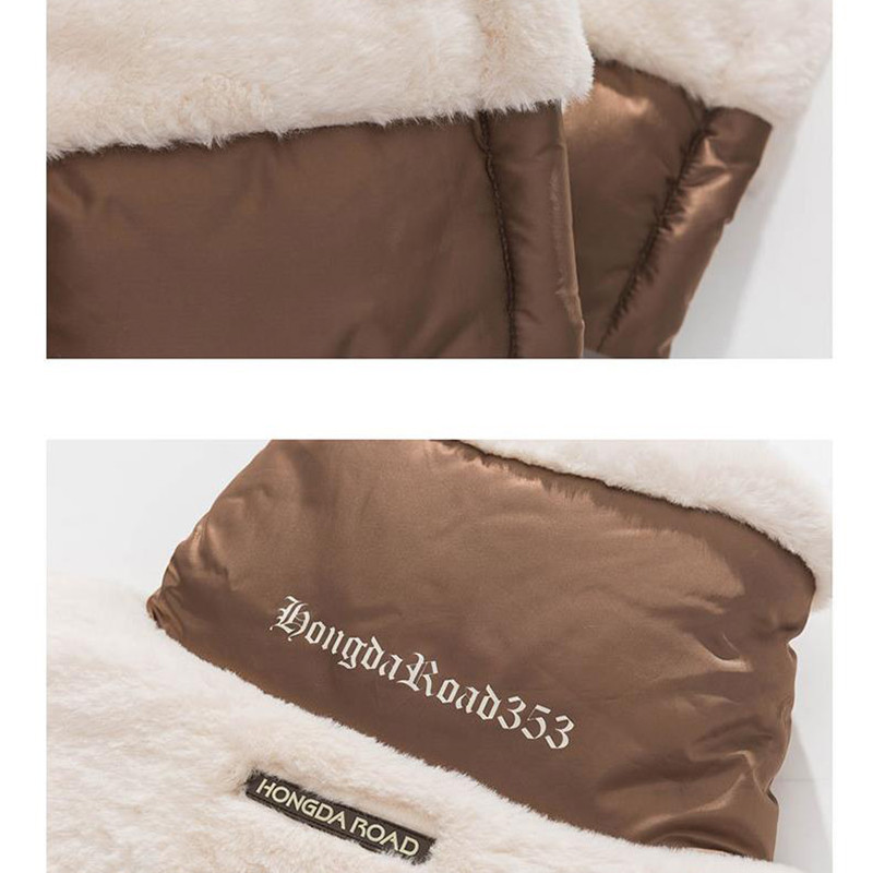 Parka de iarnă din lână de miel mozaic Bărbați High Street Casual Gros, caldă, jachetă din bumbac pentru colegiu, femei, largi, bloc de culoare, Windbrer Nou