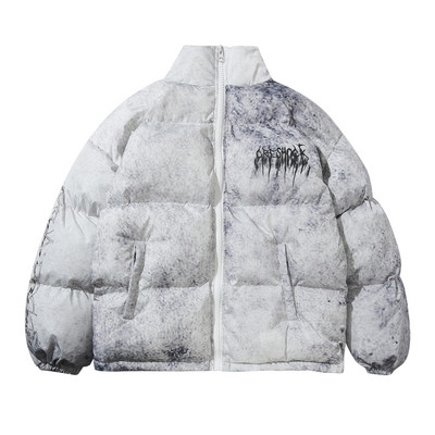 Tie Dye Graffiti Parka Jackets Ανδρικά Hip Hop Streetwear Oversize με επένδυση Parkas Winter Harajuku Casual Warm Puffer Down παλτό Parka
