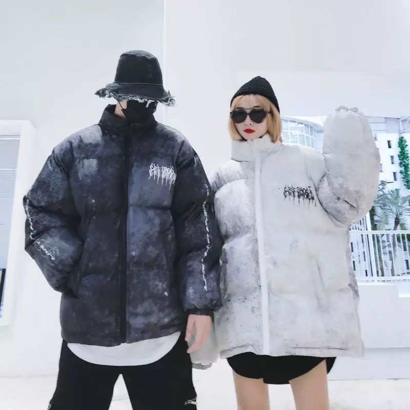 Tie Dye Graffiti Parka Jackets Ανδρικά Hip Hop Streetwear Oversize με επένδυση Parkas Winter Harajuku Casual Warm Puffer Down παλτό Parka