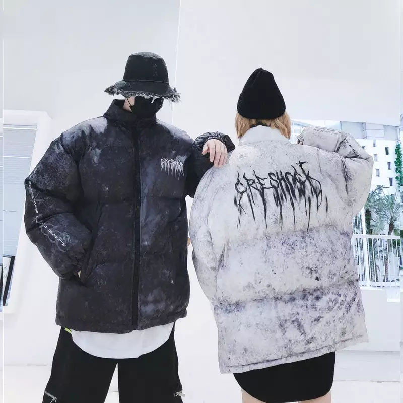 Tie Dye Graffiti Parka Jackets Ανδρικά Hip Hop Streetwear Oversize με επένδυση Parkas Winter Harajuku Casual Warm Puffer Down παλτό Parka