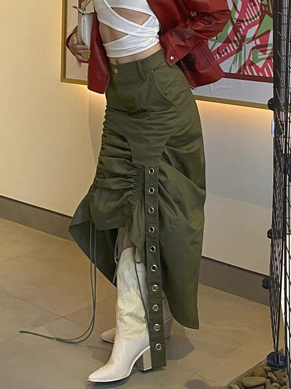 Grunge punk suknja s uzicom s naborima Ženska nepravilna midi suknja visokog struka Jednobojna gotička ljetna jesenska suknja Ženska