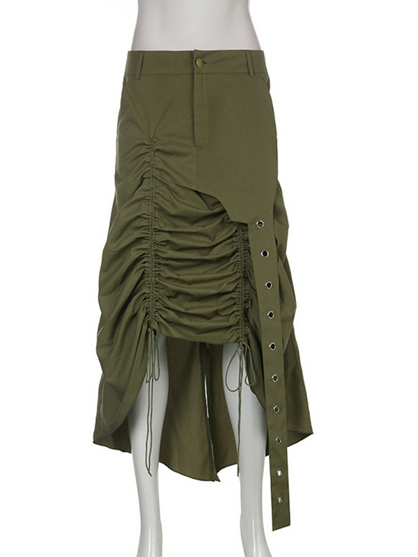 Grunge punk suknja s uzicom s naborima Ženska nepravilna midi suknja visokog struka Jednobojna gotička ljetna jesenska suknja Ženska