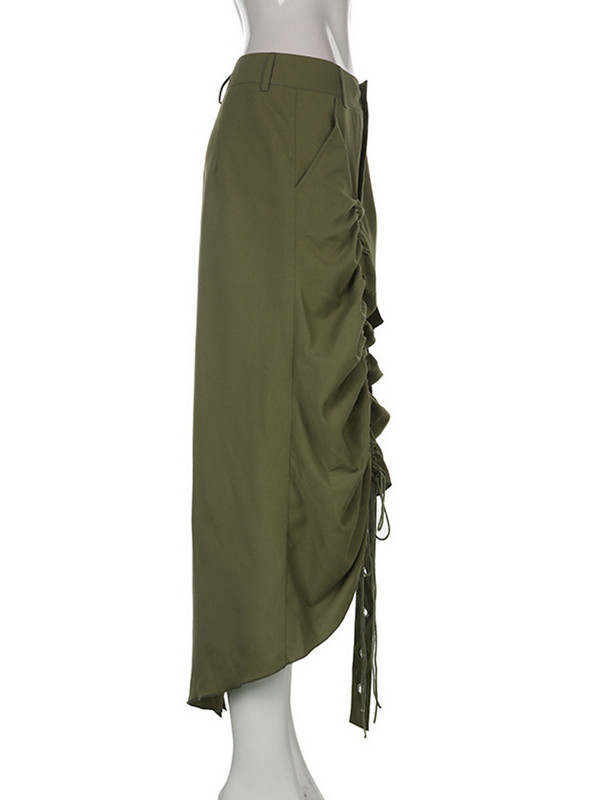 Grunge punk suknja s uzicom s naborima Ženska nepravilna midi suknja visokog struka Jednobojna gotička ljetna jesenska suknja Ženska