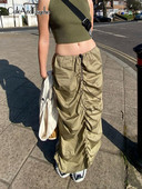 Cuteandpsycho Vintage Drawstring Cargo Φούστες Fairycore Y2K Shirring Aesthetic Maxi Skirts Fashion Στερεά ρούχα Grunge της δεκαετίας του 2000