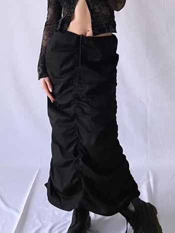 Cuteandpsycho Vintage Drawstring Cargo Φούστες Fairycore Y2K Shirring Aesthetic Maxi Skirts Fashion Στερεά ρούχα Grunge της δεκαετίας του 2000