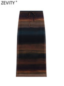 Zevity Women Vintage Spalvotas Spausdinti Tinklelis Tiesus Midi Sijonas Faldas Mujer Moteriškas Prašmatnus lankelis, Kasdieniai Vestidos QUN3009