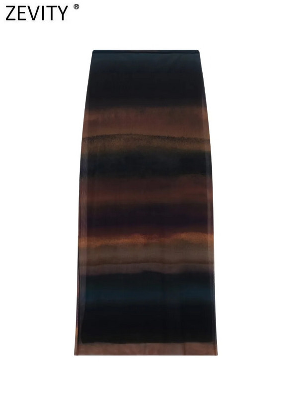 Zevity Women Vintage Spalvotas Spausdinti Tinklelis Tiesus Midi Sijonas Faldas Mujer Moteriškas Prašmatnus lankelis, Kasdieniai Vestidos QUN3009