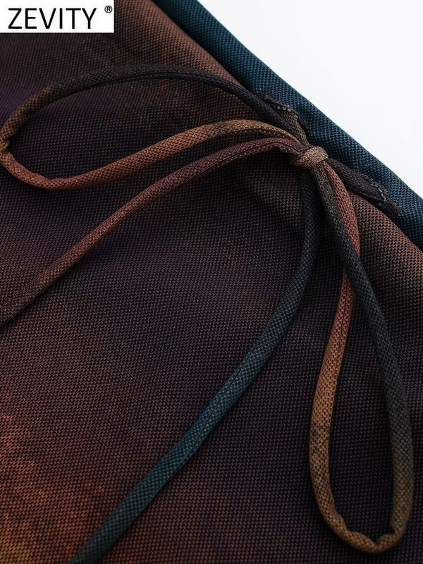 Zevity Women Vintage Spalvotas Spausdinti Tinklelis Tiesus Midi Sijonas Faldas Mujer Moteriškas Prašmatnus lankelis, Kasdieniai Vestidos QUN3009