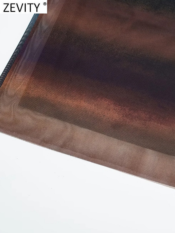 Zevity Women Vintage Spalvotas Spausdinti Tinklelis Tiesus Midi Sijonas Faldas Mujer Moteriškas Prašmatnus lankelis, Kasdieniai Vestidos QUN3009