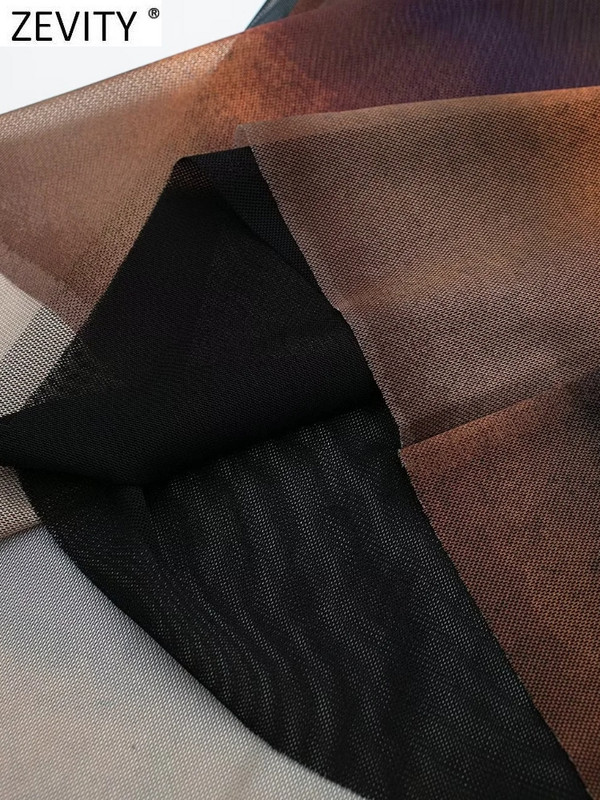 Zevity Women Vintage Spalvotas Spausdinti Tinklelis Tiesus Midi Sijonas Faldas Mujer Moteriškas Prašmatnus lankelis, Kasdieniai Vestidos QUN3009