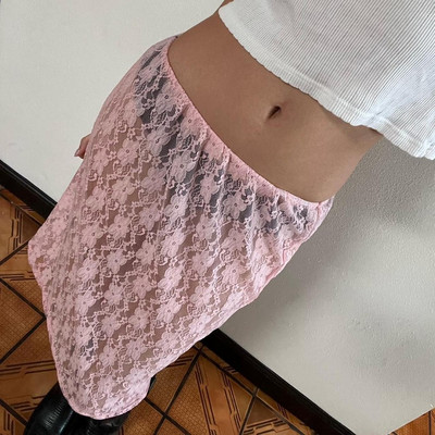 Femei de vară se vede prin jumătate de fuste Sexy Y2k subțire din dantelă florală fustă albă Ckubwear