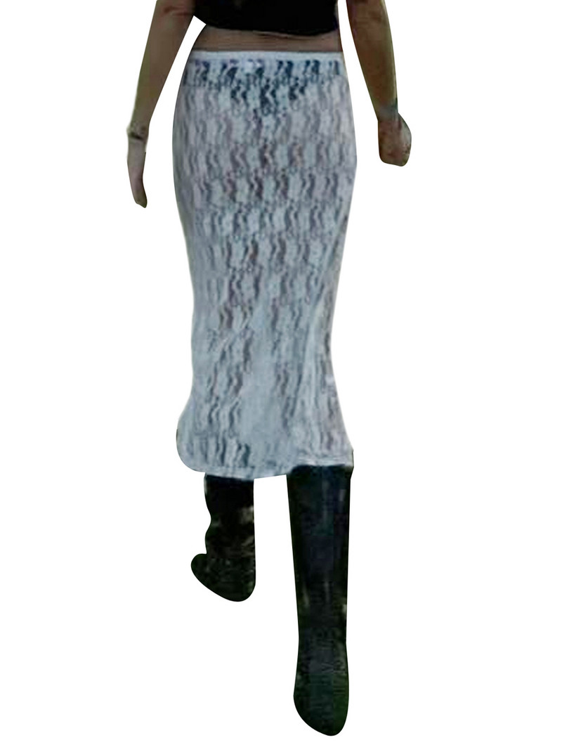 Femei de vară se vede prin jumătate de fuste Sexy Y2k subțire din dantelă florală fustă albă Ckubwear