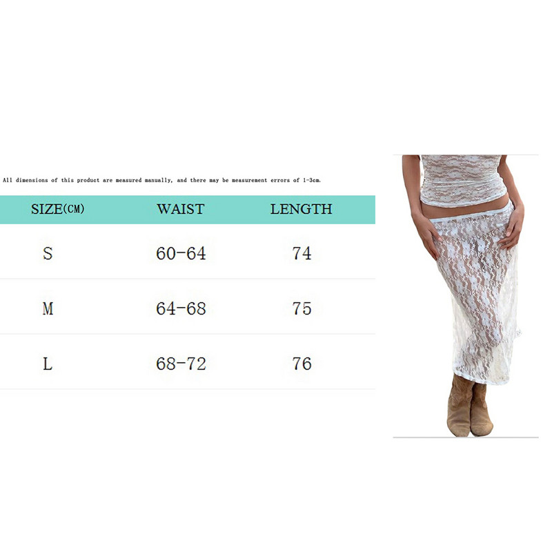 Femei de vară se vede prin jumătate de fuste Sexy Y2k subțire din dantelă florală fustă albă Ckubwear