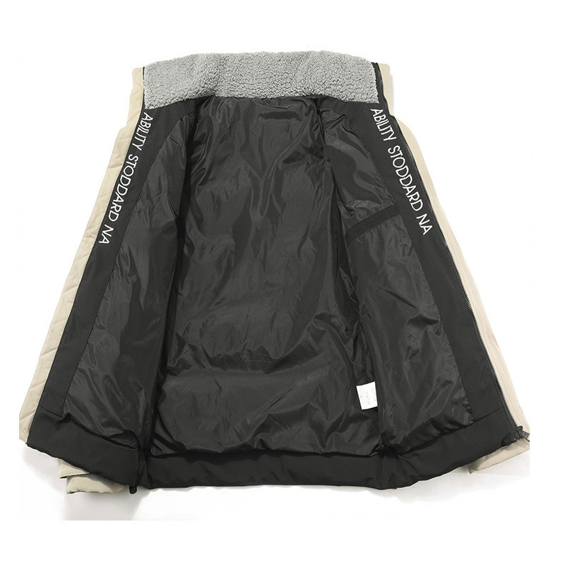 Iarnă Plus catifea guler ridicat Culori asortate haine din bumbac Moda bărbați Jachetă caldă îngroșată Jachetă sport în aer liber Bărbați