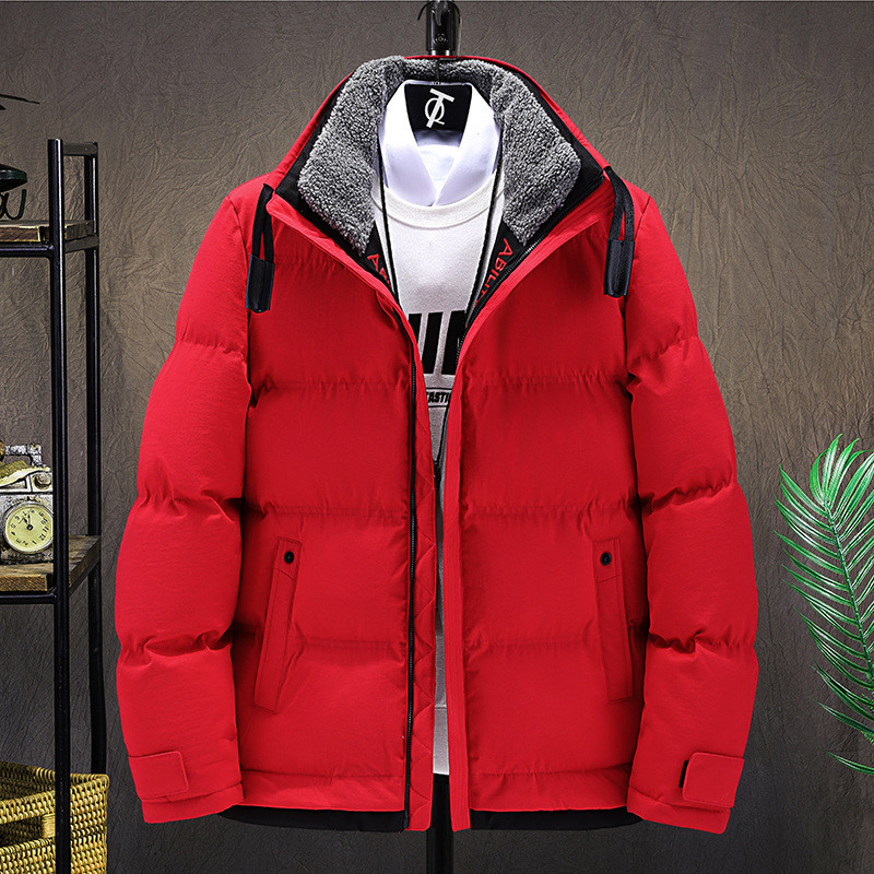 Iarnă Plus catifea guler ridicat Culori asortate haine din bumbac Moda bărbați Jachetă caldă îngroșată Jachetă sport în aer liber Bărbați