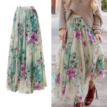 Δώρο Boho Women Floral Jersey Gypsy Long Maxi Ολόσωμη φούστα Καλοκαιρινή φούστα ήλιου για διακοπές Casual μόδα φούστα