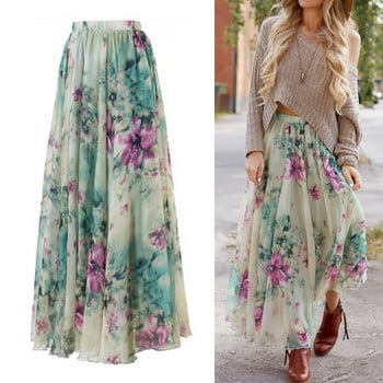 Δώρο Boho Women Floral Jersey Gypsy Long Maxi Ολόσωμη φούστα Καλοκαιρινή φούστα ήλιου για διακοπές Casual μόδα φούστα