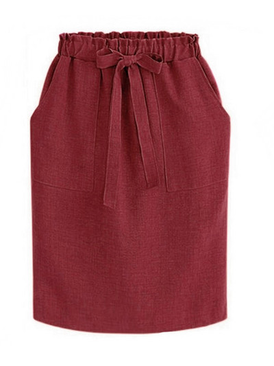 Vară Toamnă Fuste Midi Elegante Fusta Creion birou Bumbac Pachet cu talie elastică Fusta șold Fusta cu fundă Verde