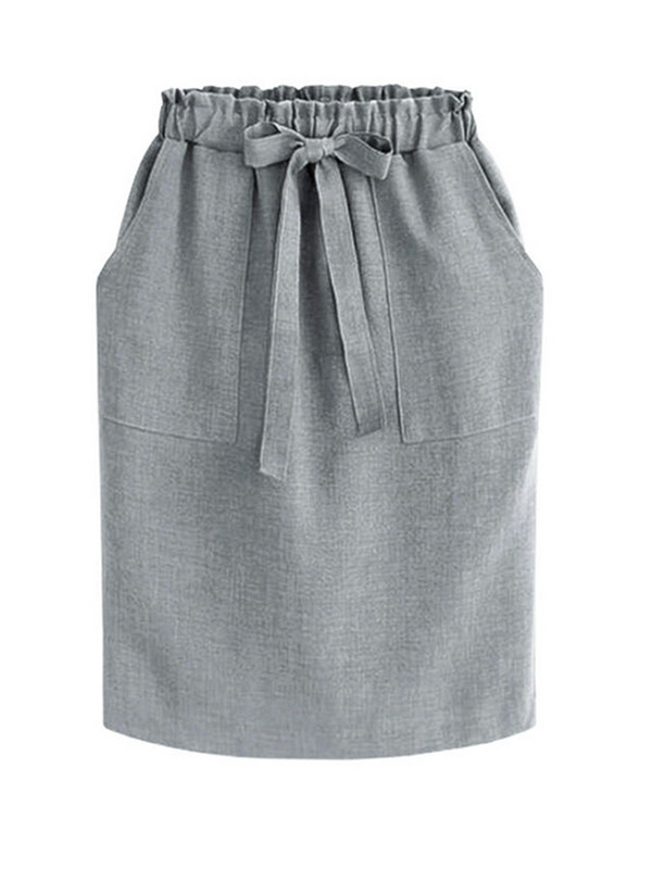 Vară Toamnă Fuste Midi Elegante Fusta Creion birou Bumbac Pachet cu talie elastică Fusta șold Fusta cu fundă Verde