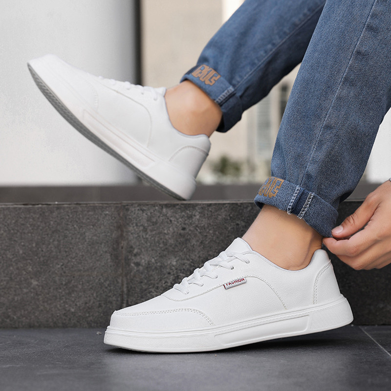 Pantofi pentru bărbați Pantofi de sport ocazional pentru bărbați, piele PU ușoară, confortabili cu șireturi, pantofi de tenis alb, plat, Zapatillas Hombre
