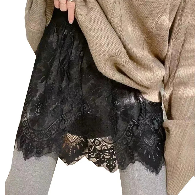 Ženska čipkasta mini suknja s produžetkom košulje, podesiva slojevita lažna gornja niža čipkana suknja do pola dužine s podijeljenim dijelovima